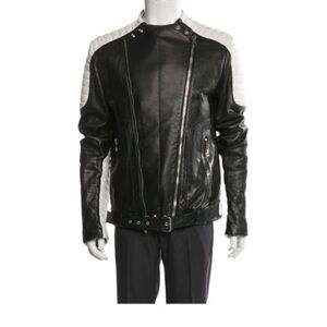 Balmain Black and White Leather moto Jacket